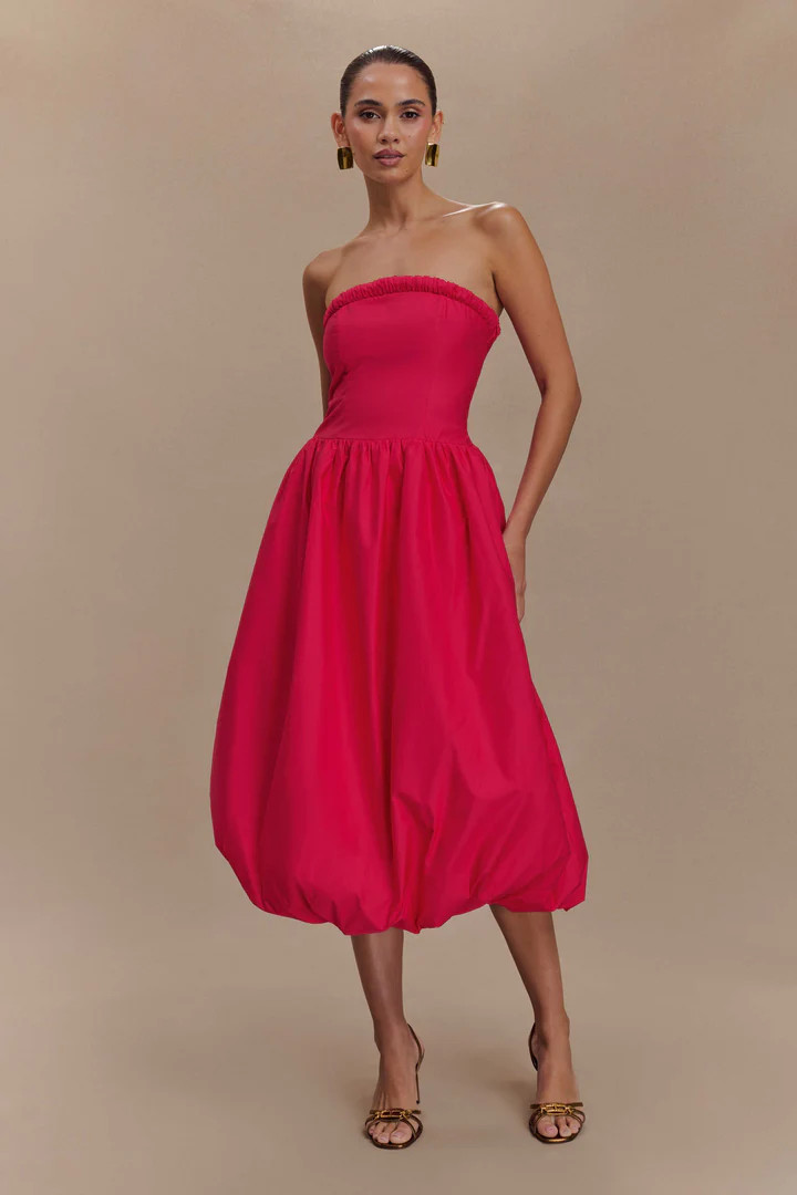 DULCE PUFF MIDI DRESS - RASPBERRY | MESHKI US