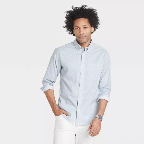 Men's Standard Fit Stretch Poplin Long Sleeve Button-Down Shirt - Goodfellow & Co™ | Target