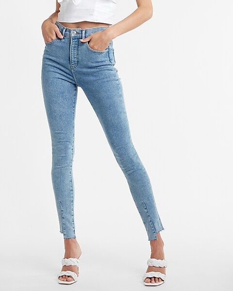 Super High Waisted Raw Step Hem Skinny Jeans | Express