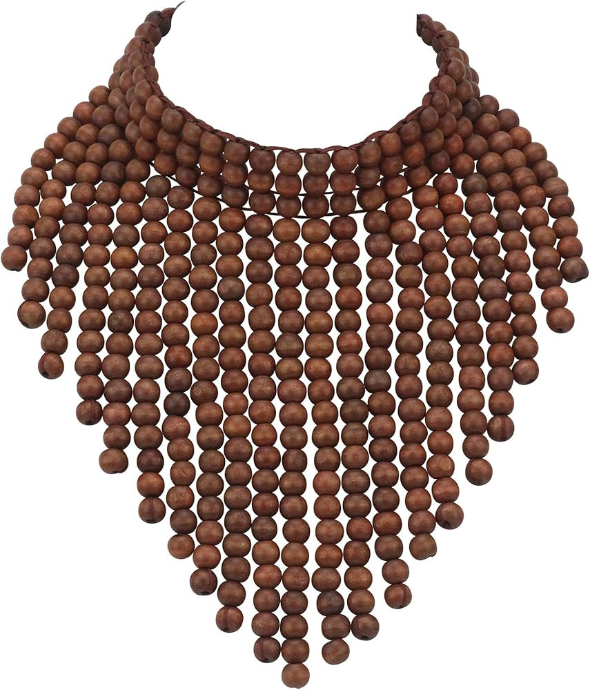Boho African Wooden or Acrylic Beaded Bib Statement Necklace Strands Layered Cluster Chunky Colla... | Amazon (US)