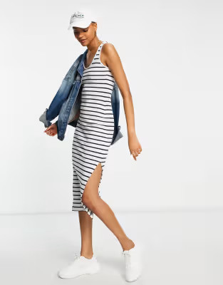 French Connection striped jersey midi dress in black and white | ASOS (Global)
