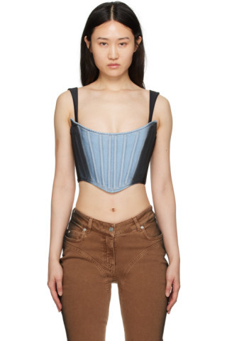 Blue & Black Bi-Material Denim Tank Top | SSENSE
