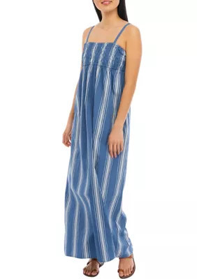 TRUE CRAFT Women's Sleeveless Smocked Maxi Dress, White, Large | Belk