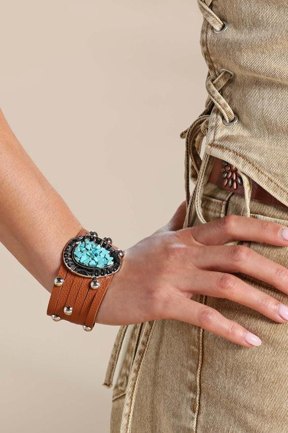 Semi- Precious Faux Leather Studded Bracelet | Cato Fashions