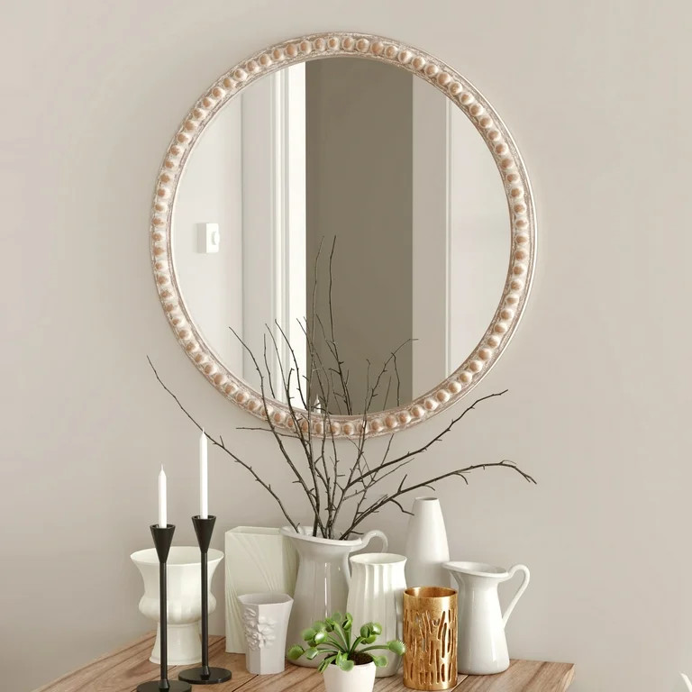 COZAYH Distressed Wood Frame Accent Mirror, Rustic Farmhouse Style Decorative Wall Mirror (Round) | Walmart (US)