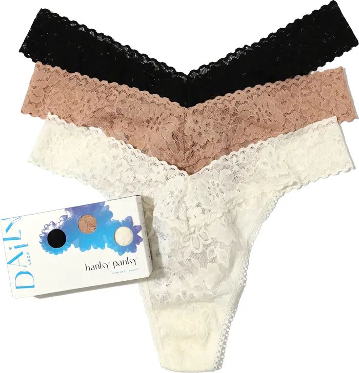 Daily Lace™ Assorted 3-Pack Original Rise Thongs | Nordstrom