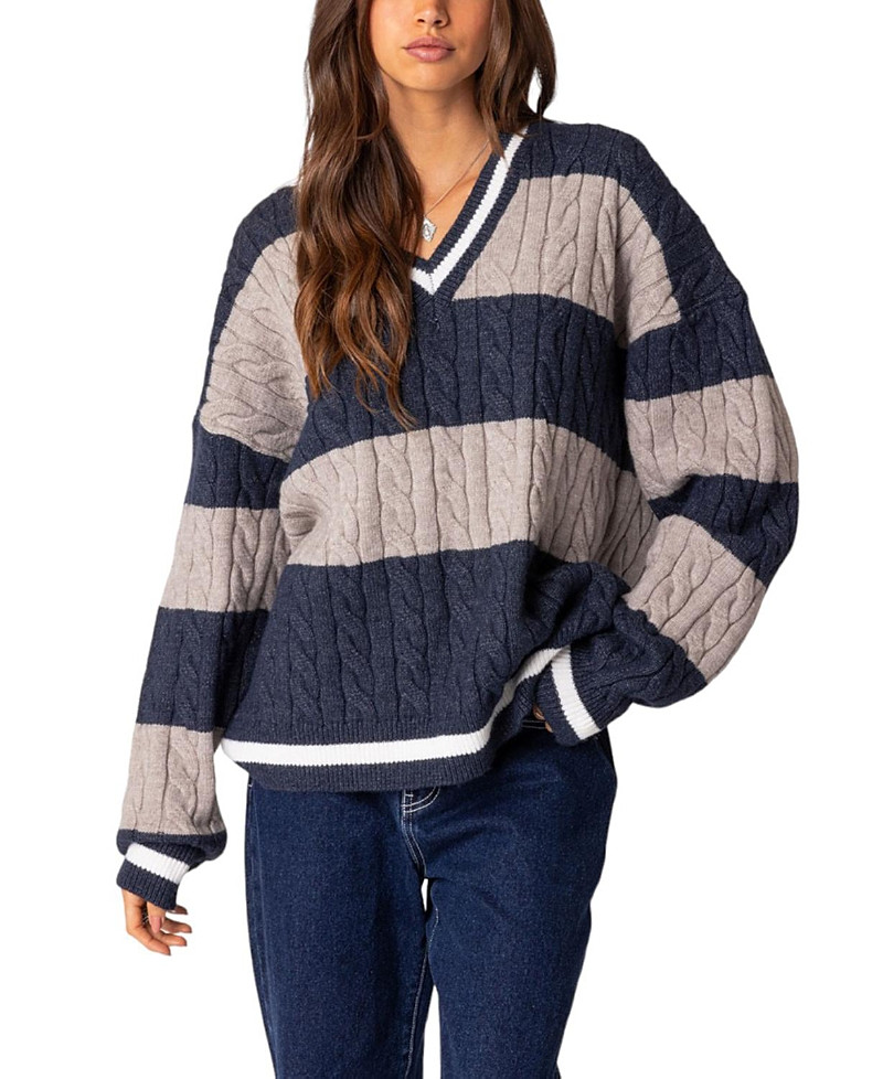 Edikted Romie V Neck Cable Knit Sweater | Bloomingdale's (US)