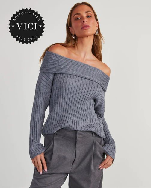 Tarol Off The Shoulder Slouch Sweater - Charcoal | VICI Collection