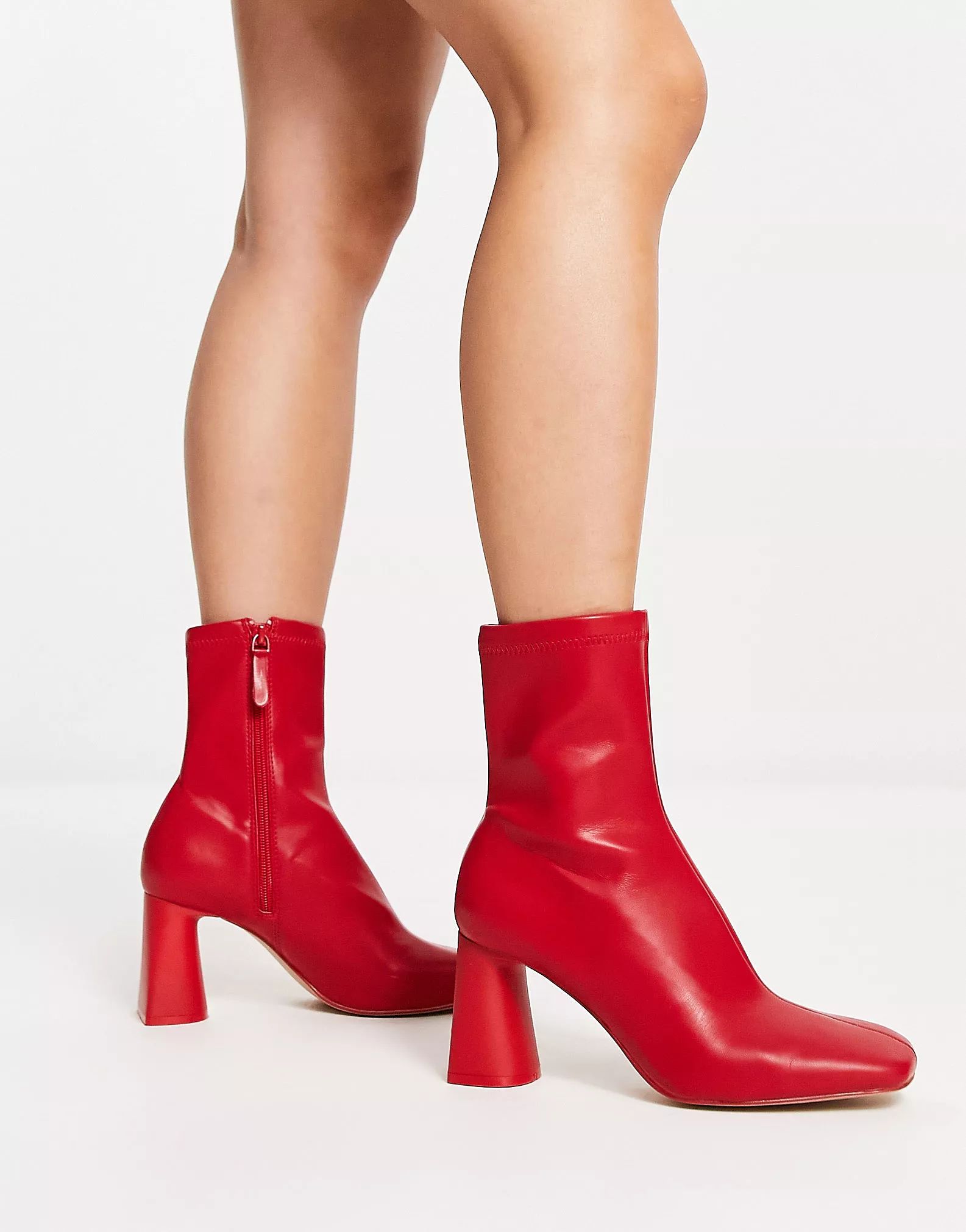 Stradivarius mid heel sock boot in red | ASOS (Global)