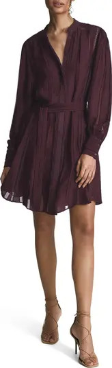 Harriet Belted Long Sleeve Chiffon Jacquard Minidress | Nordstrom