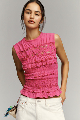 By Anthropologie Smocked Lace Ruffle Tank | Anthropologie (US)