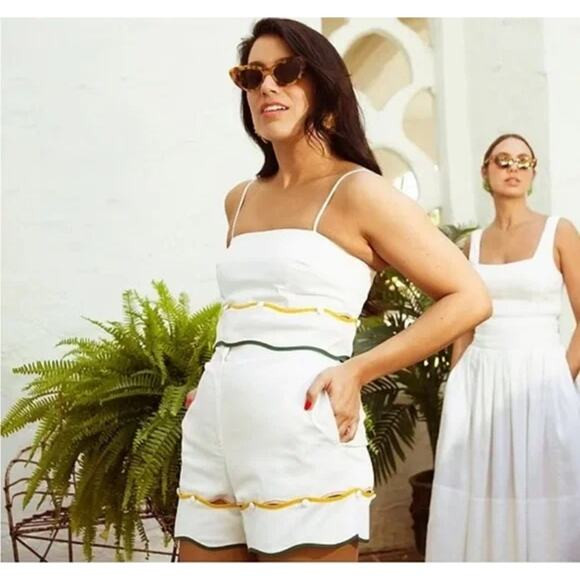 Antonio Melani x The Nat Note Zoe Scalloped Sateen Top White Green Crop Size 0 | Poshmark