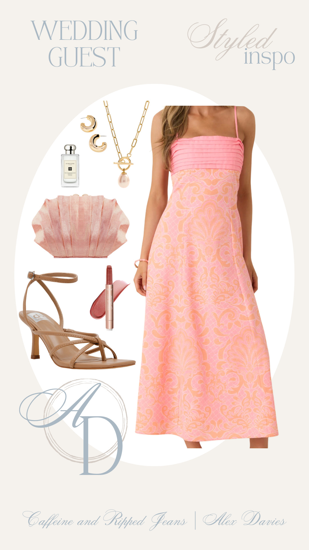 // wedding guest dress outfit inspo // spring wedding guest dress // pink and orange wedding guest dress // wedding guest clutch // wedding guest // wedding guest shoes // 

 #LTKootd #LTKSeasonal #LTKWedding