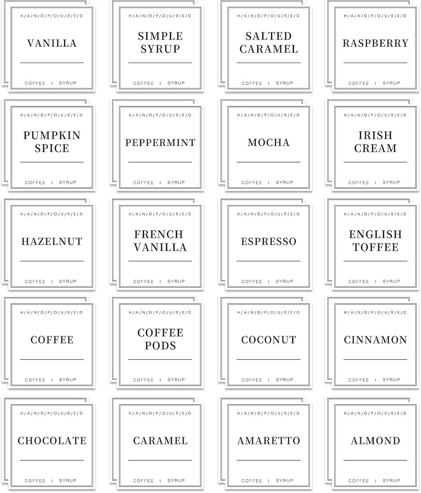 40PCS Coffee Syrup Labels for Coffee Bar, Coffee Station Syrup Dispenser Labels, Waterproof Label... | Amazon (US)