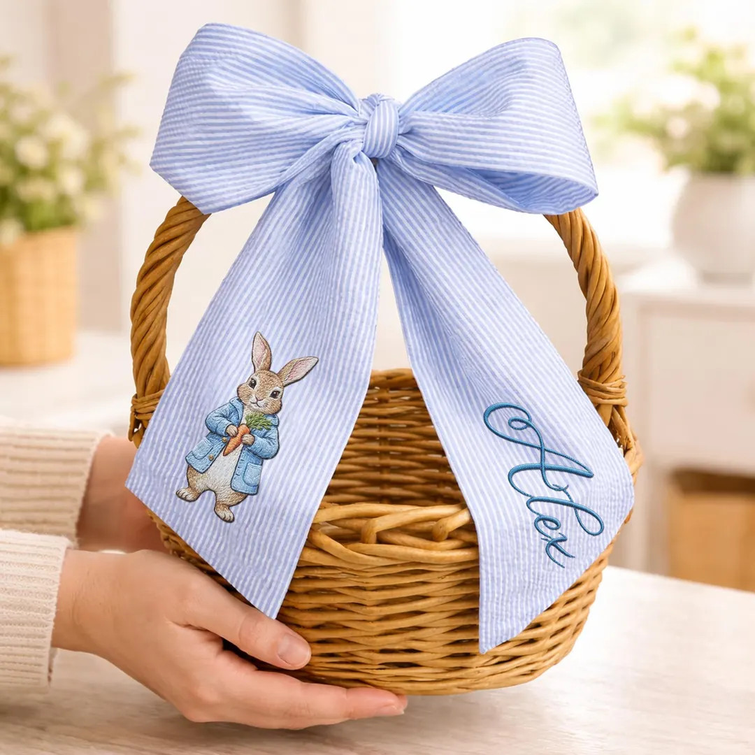Personalized Easter Basket Seersucker Bow, Custom Name Monogrammed Bow, Flower Girl Basket, New M... | Etsy (US)