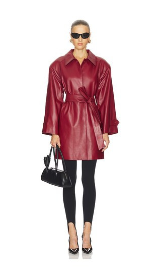 AEXAE Leather Padded Midi Coat in Red. - size S | Revolve Clothing (Global)