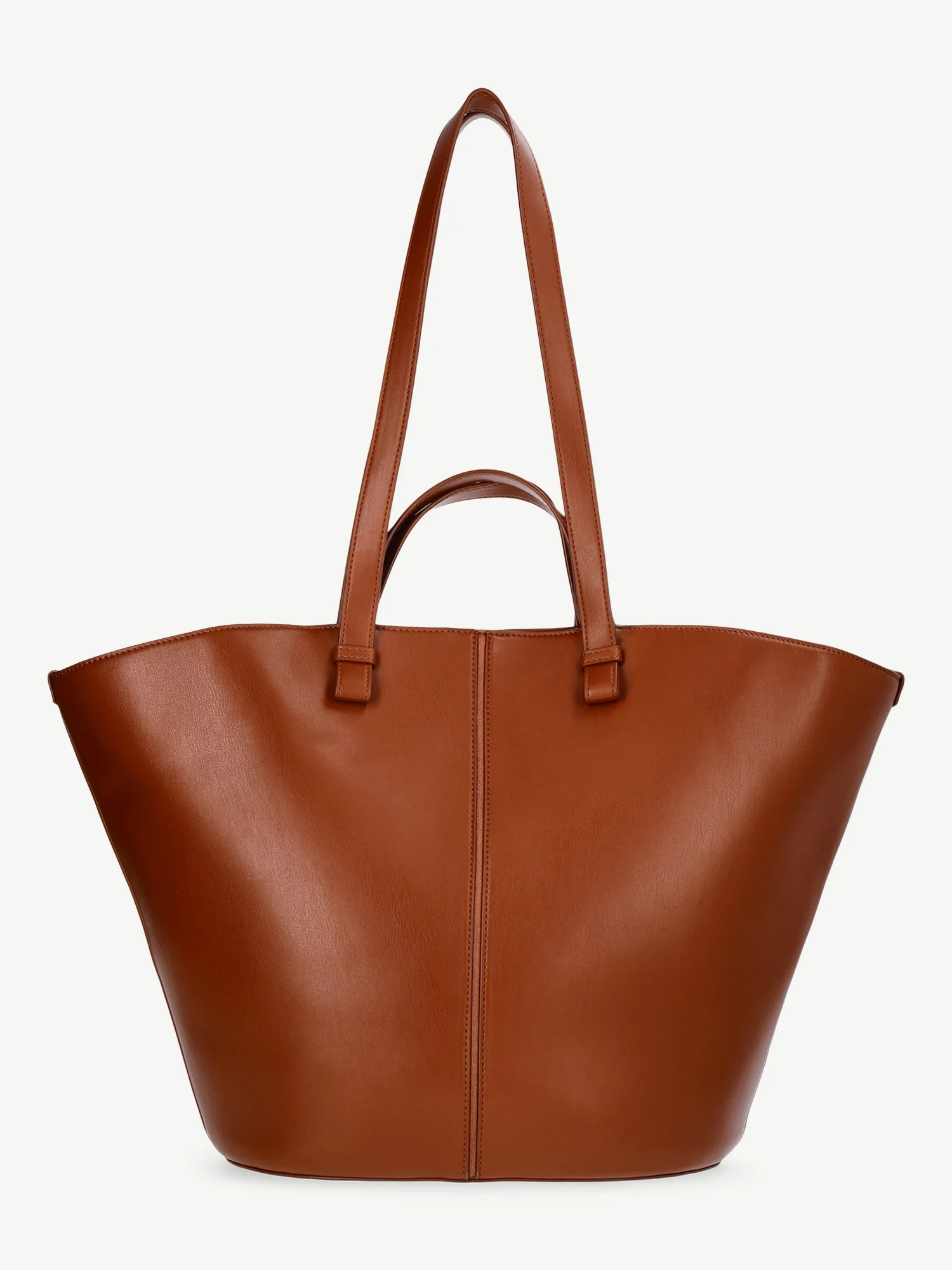 Time and Tru Women's Faux Leather Tulip Tote Handbag, Cognac | Walmart (US)