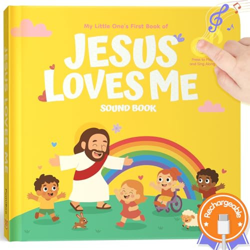 Jesus Loves Me Christian Sound Books for Toddlers – 6 Christian Bible Songs, Rechargeable Music Song Books for Kids, Christening & Baptism Gifts for Baby Girls/Boys, Interactive Religious Singing Toys | Amazon (US)