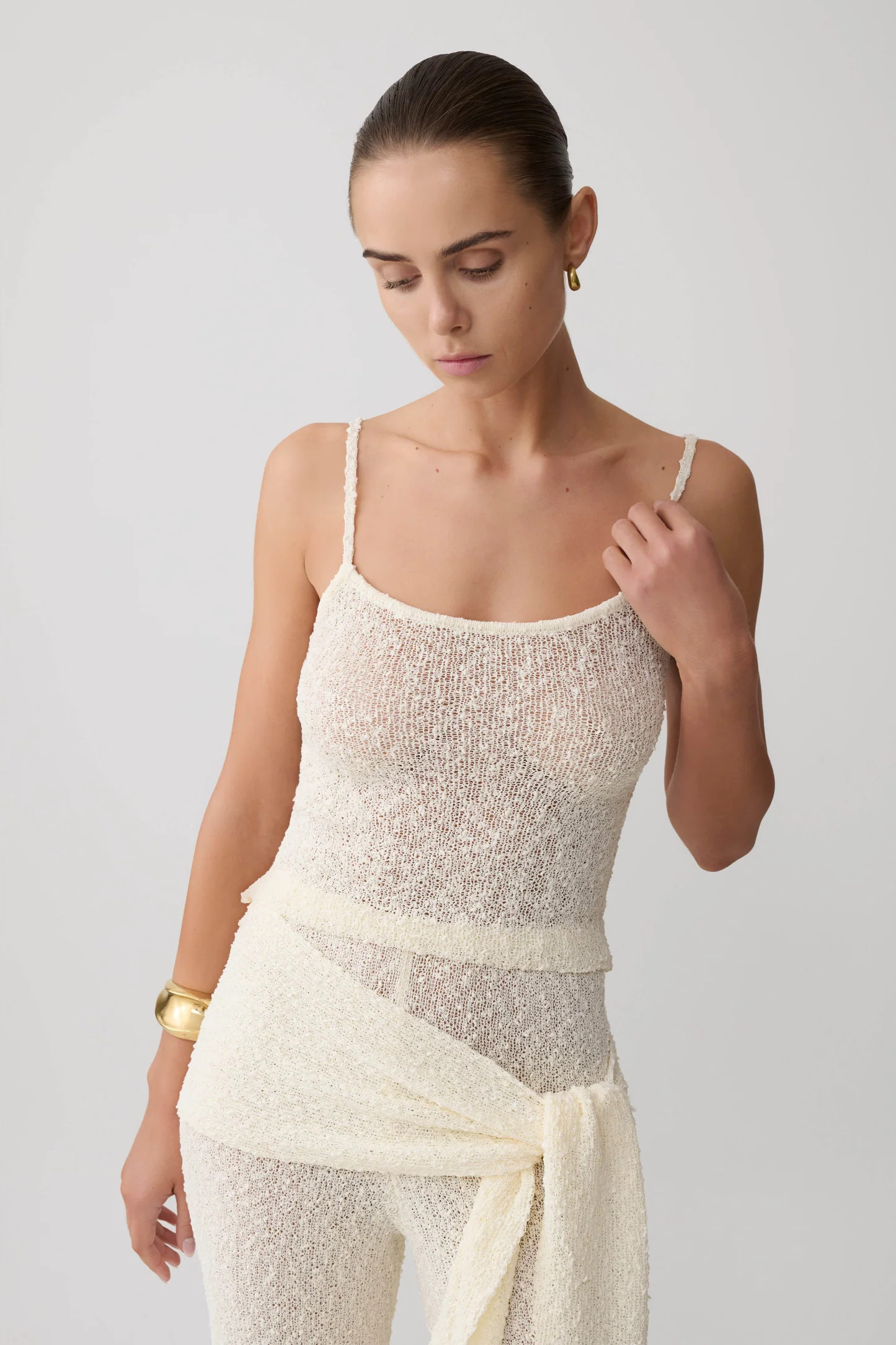 Boucle Knit Top - Ivory | MESHKI US