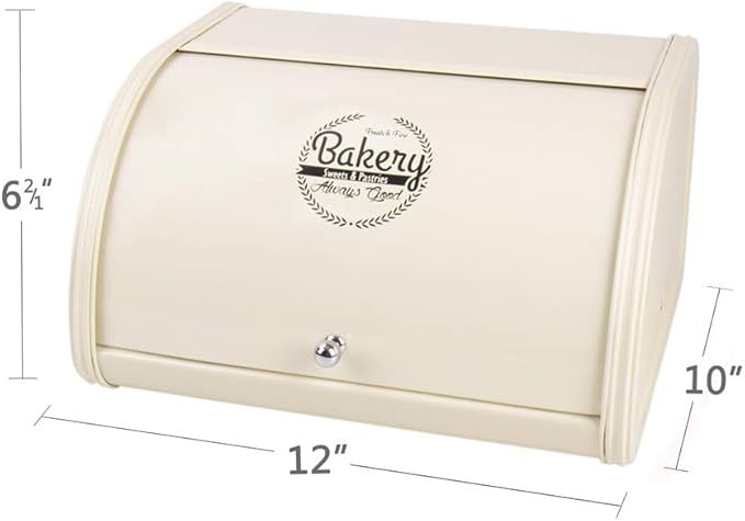 Home by Jackie Inc X458 Metal Bread Box/Bin/Kitchen Storage Containers with Roll Top Lid (Cream W... | Amazon (US)