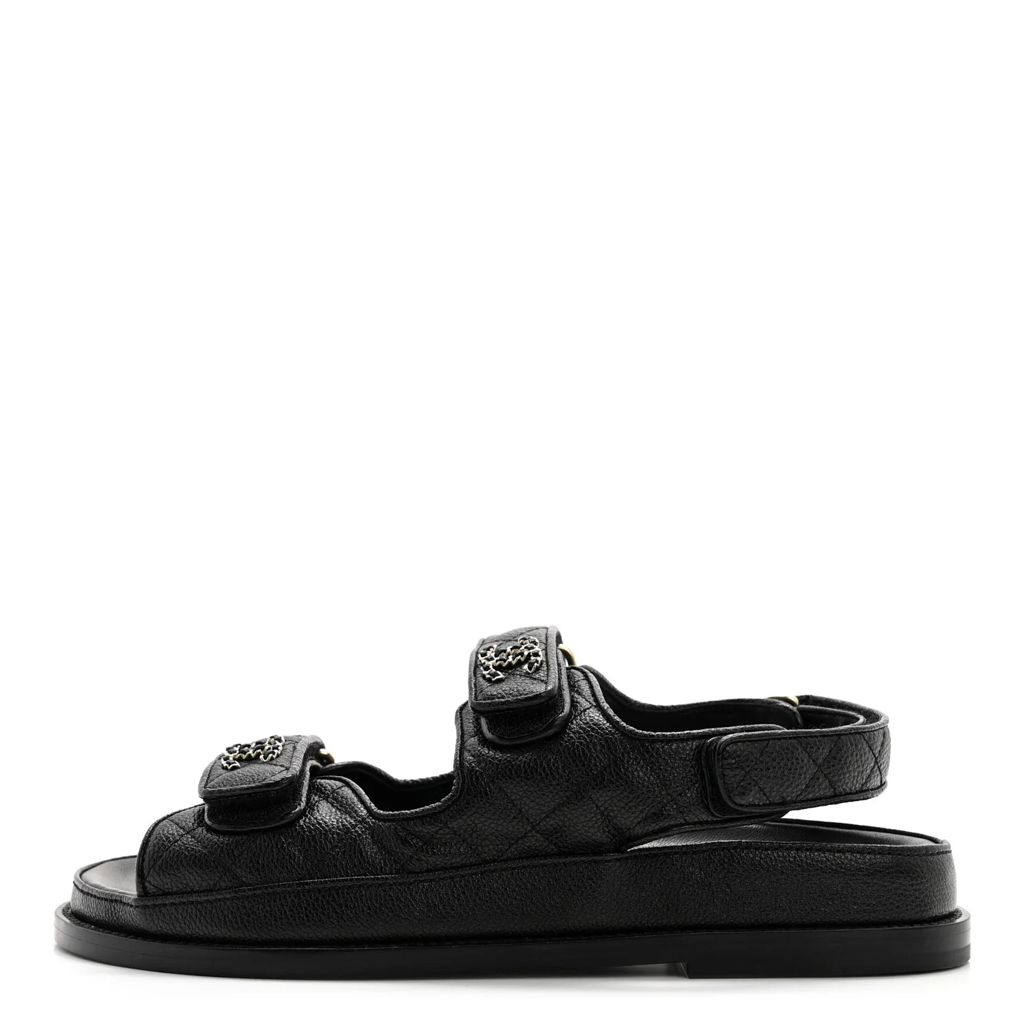Grained Calfskin Velcro Dad Sandals 38 Black | FASHIONPHILE (US)