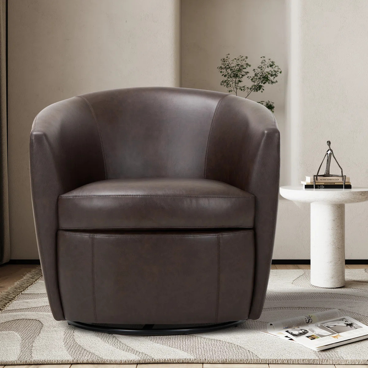 Leather Upholstered Swivel Barrel Chair—No Assembly Required | Wayfair North America