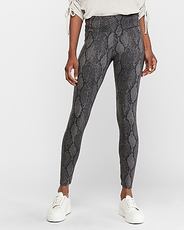 high waisted cozy snakeskin print ankle leggings | Express