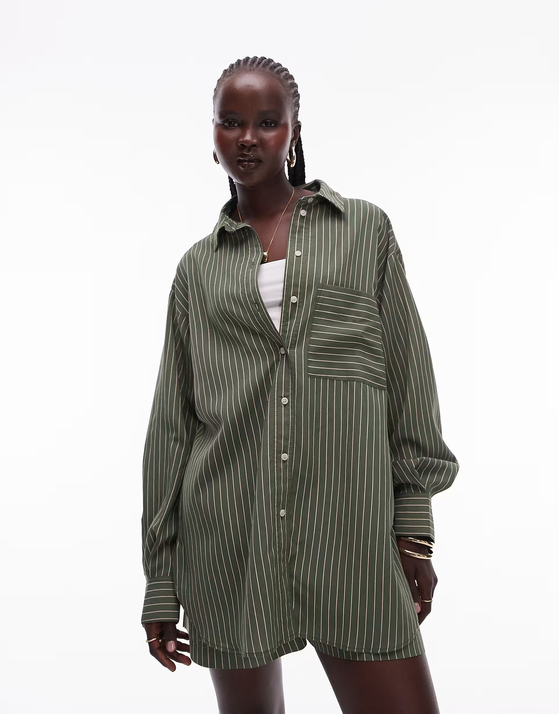 Topshop shirt and shorts set in olive stripe | ASOS (Global)