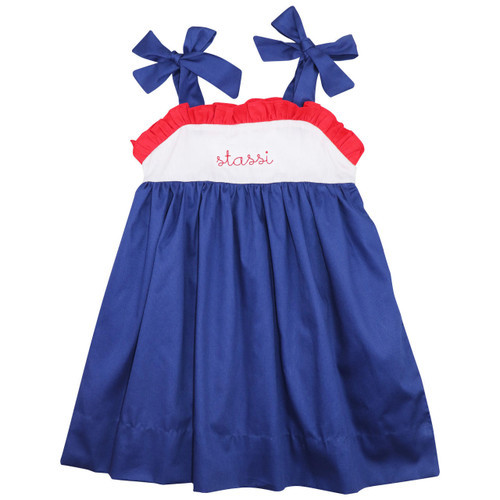 Navy And Red Pique Bow Dress - Shipping Mid May | Cecil and Lou