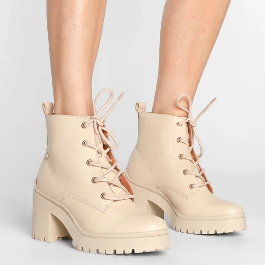 Bota Coturno Ramarim Salto Médio Tratorada Feminina - Off White | Netshoes (BR)