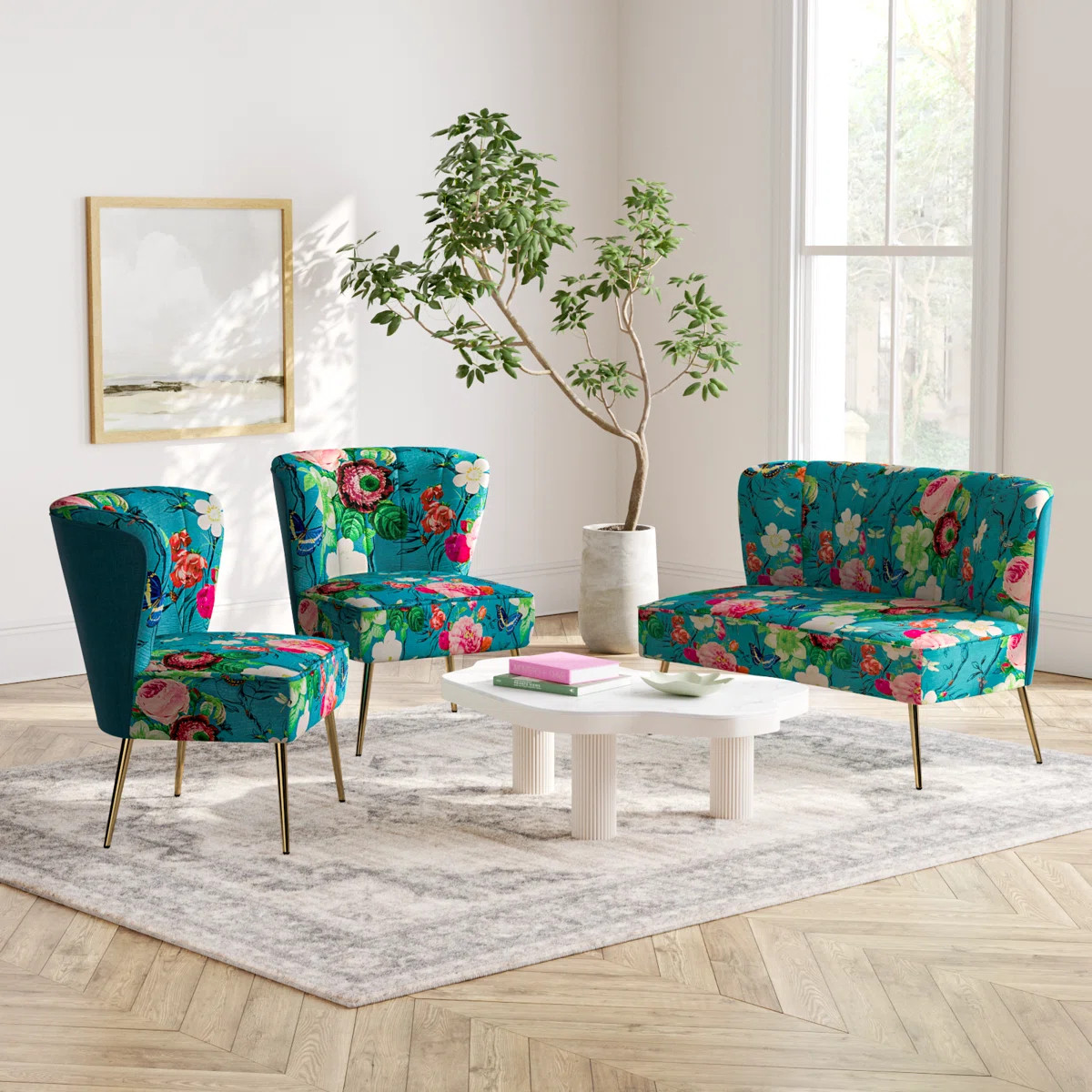 3-Piece Polyester Upholstered Living Room Set with Metal Legs | Wayfair North America