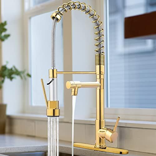 Kitchen Sink Faucet, Kitchen Faucet with Pull Down Sprayer, Serimer Commercial Spring Kitchen Fau... | Amazon (US)