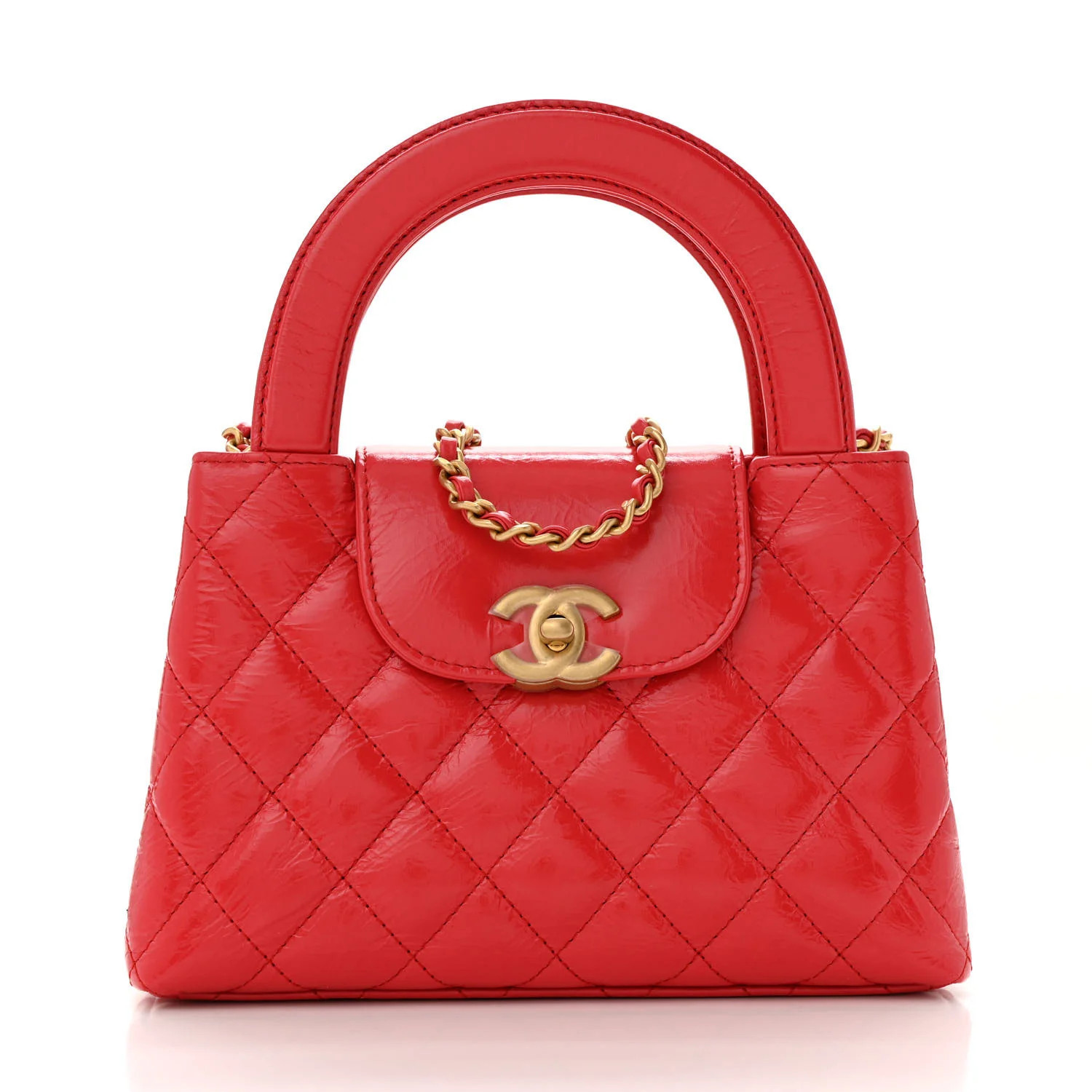 Chanel Shiny Aged Calfskin Quilted Nano Kelly Shopper Red 1735072 | FASHIONPHILE (US)