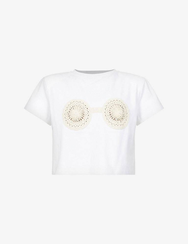 Crotchet-detail cropped cotton-jersey T-shirt | Selfridges