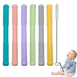 Teether Toys for Babies 3-6-12 Months, 6 Pack Hollow Teether Tubes for Infant Toddlers, Silicone ... | Amazon (US)