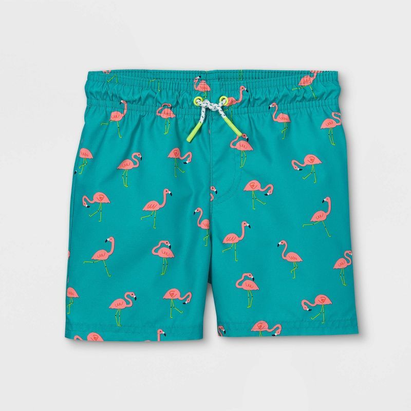 Toddler Boys' Flamingo Drawstring Swim Trunks - Cat & Jack™ Turquoise | Target