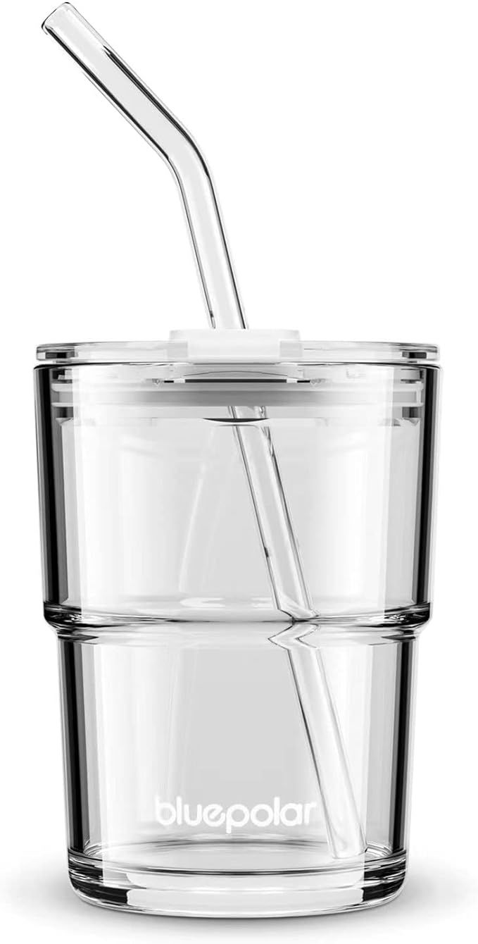 BLUEPOLAR 13oz/400ml Glass Water Tumbler with Straw and Lid Sealed Carry On Thick Wall Iced Coffe... | Amazon (US)