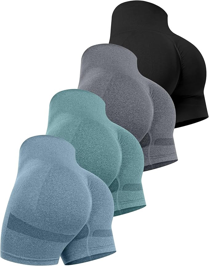 CHRLEISURE Women's 4 Packs Workout Gym Shorts, High Waisted Butt Lifting Scrunch Butt Seamless Bo... | Amazon (US)