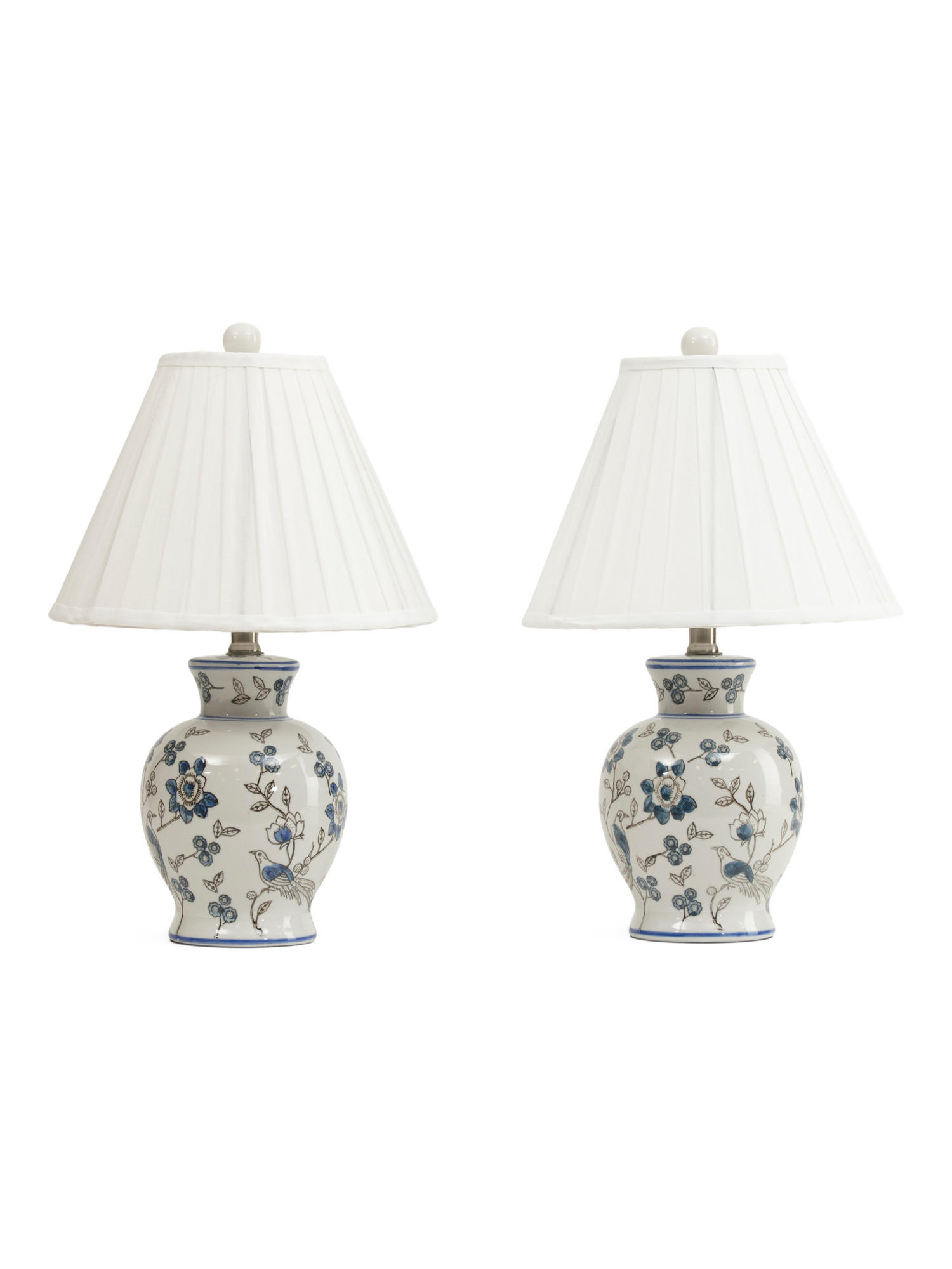 Set Of 2 19in Printed Ceramic Table Lamps With Pleated Shades | TJ Maxx