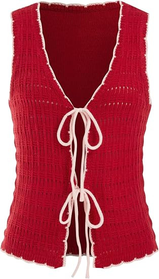 CIDER Womens Crochet Knit Vest Sleeveless Sweater Color Block Trim Tops Summer Casual Vacation Ta... | Amazon (US)