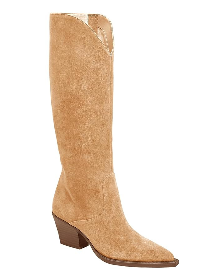 Coutgo Womens Wide Calf Cowboy Boots Suede Knee High Chunky Heel Pointed Toe Western Cowgirl Boot... | Amazon (US)