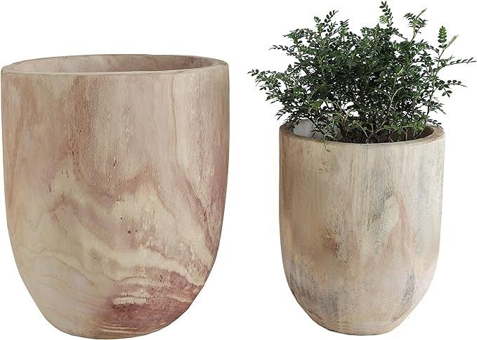 Creative Co-Op Rounded Paulownia Wood Pots (Set of 2 Sizes) | Amazon (US)