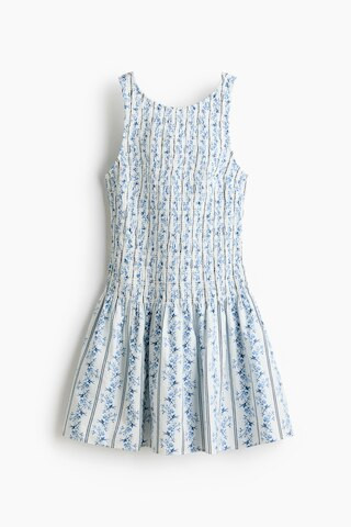 H & M - Smocked Cotton Dress - White/Blue Floral | H&M (US + CA)