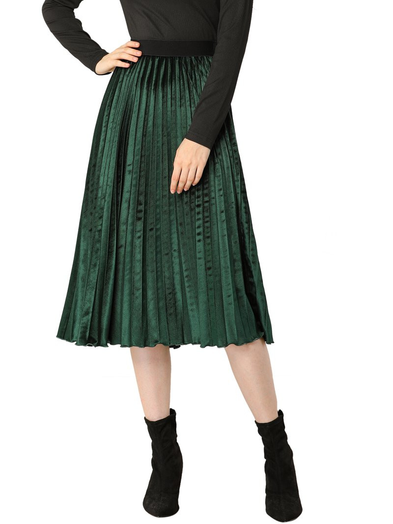 MODA NOVA Juniors High Elastic Waist Swing Flare Hem Velvet Pleated Skirt | Walmart (US)