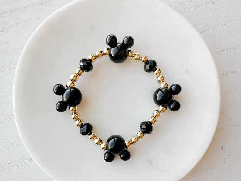 14k Gold | Black Bracelet | Mouse | Classic Mouse | 100 Celebration | Beaded Bracelet - Etsy | Etsy (US)