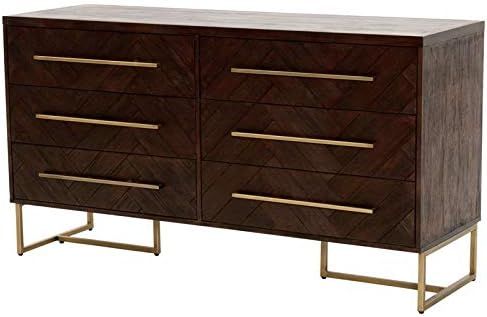 MAKLAINE 6 Drawer Double Dresser in Rustic Java and Brushed Gold | Amazon (US)