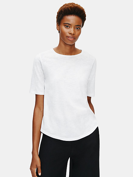 System Organic Cotton Slub Elbow-Sleeve Tee | Eileen Fisher
