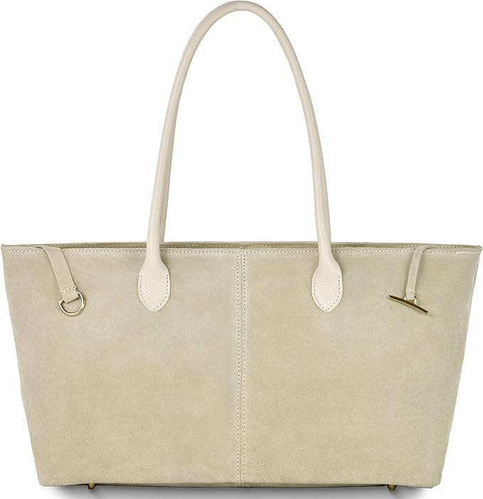 Italian Genuine Suede Tote Bag for Women with Long Handles & Relaxed Silhouette | Medium Designer... | Amazon (US)