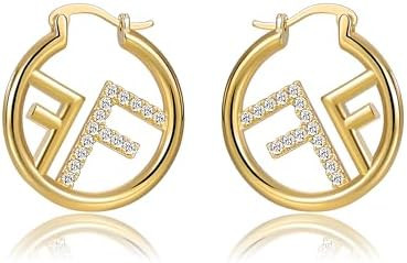18K Gold Plated Hypoallergenic Gold Earrings for Women, Non Fading F Letter Cubic Zircon Gold Hoo... | Amazon (US)