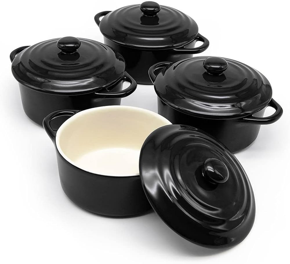 Kook Ceramic Mini Cocotte Set, Small Casserole Dishes with Lids and Handles, Individual Baking Ra... | Amazon (US)